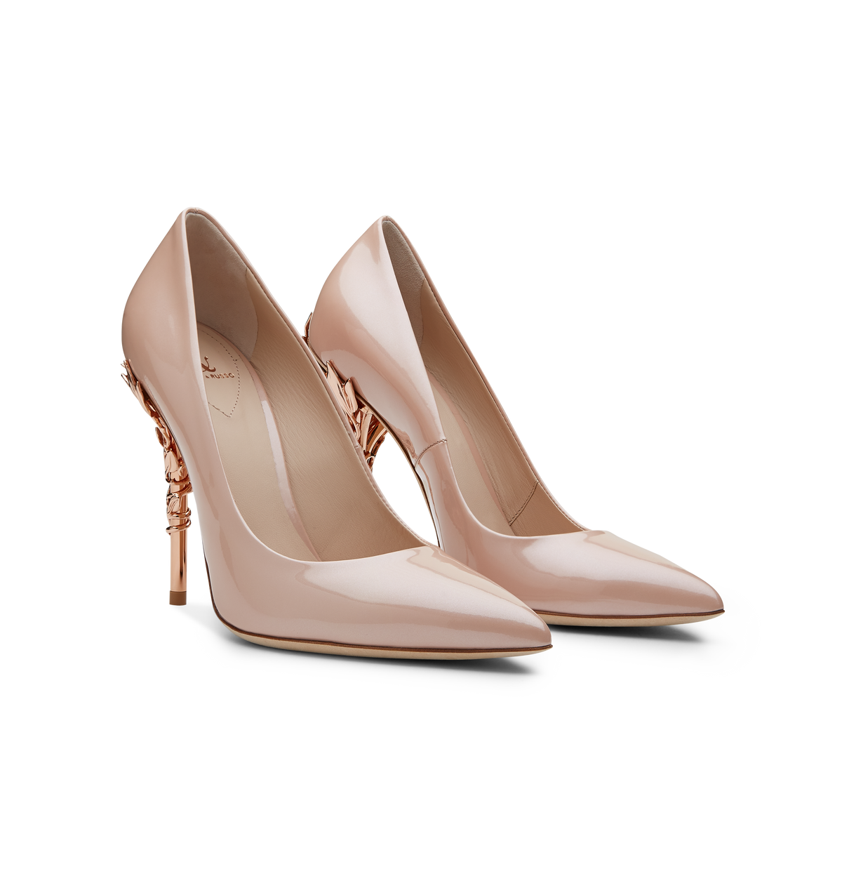 Vintage Pink Patent Leather with Rose Gold Leaves